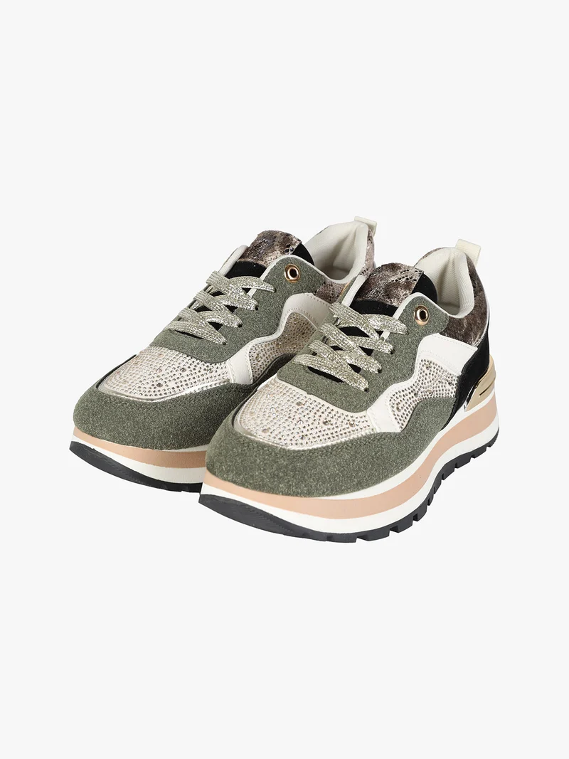 Sneakers donna multicolore con strass - verde