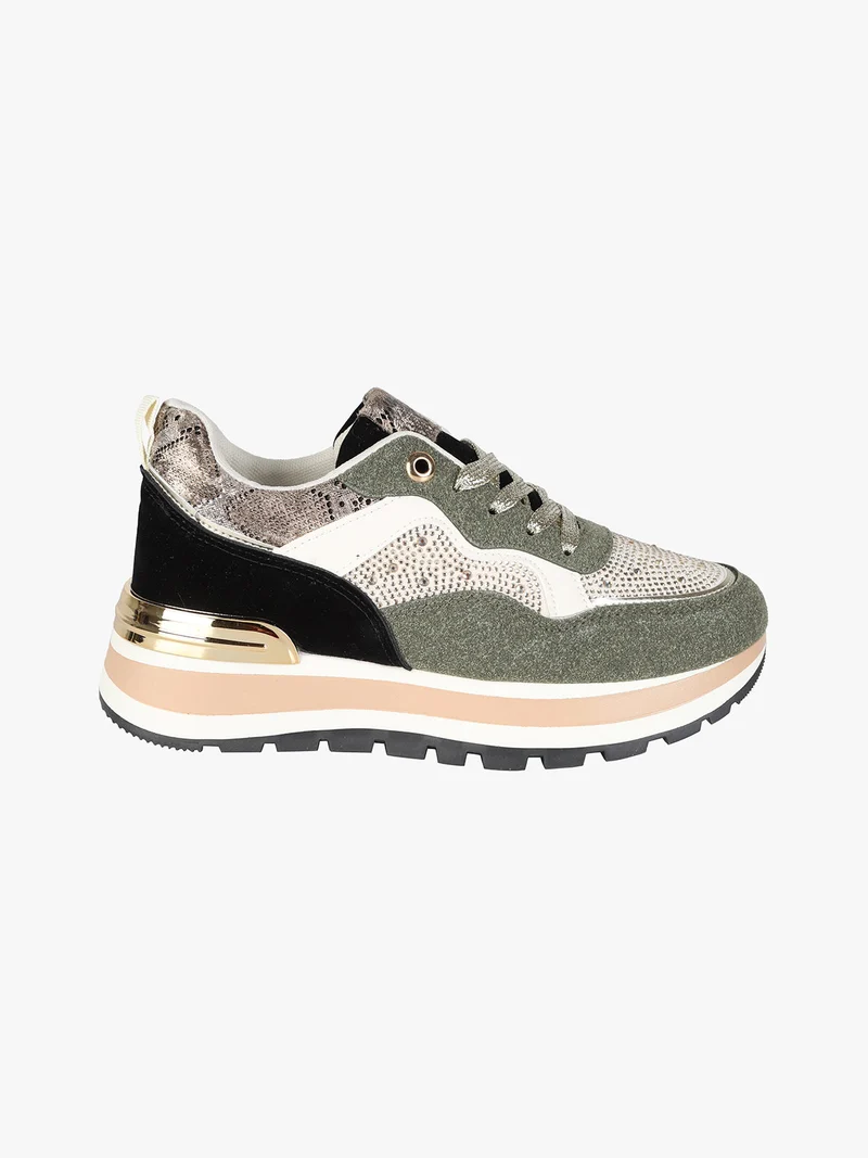 Sneakers donna multicolore con strass - verde
