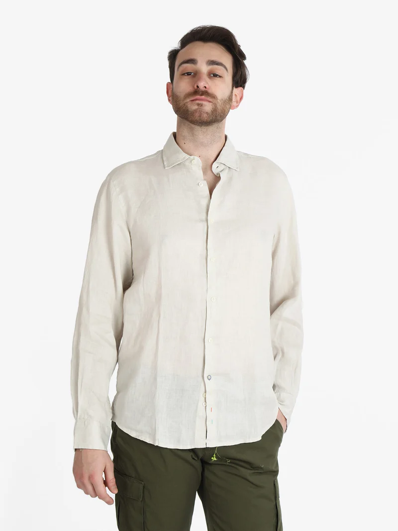 Camicia uomo in lino a manica lunga - perla