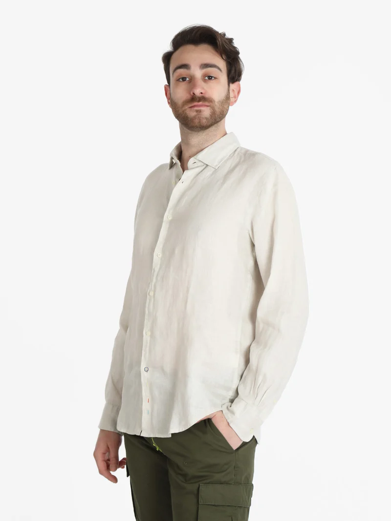 Camicia uomo in lino a manica lunga - perla