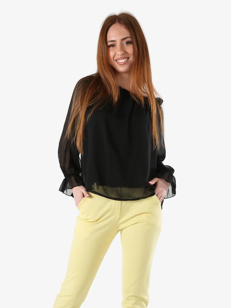 Blusa da donna a maniche lunghe velate con scollo a barchetta - nero