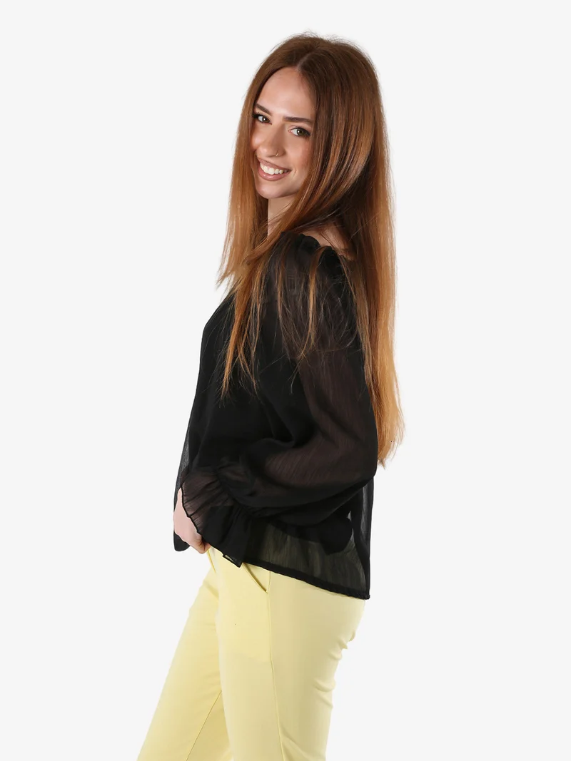 Blusa da donna a maniche lunghe velate con scollo a barchetta - nero
