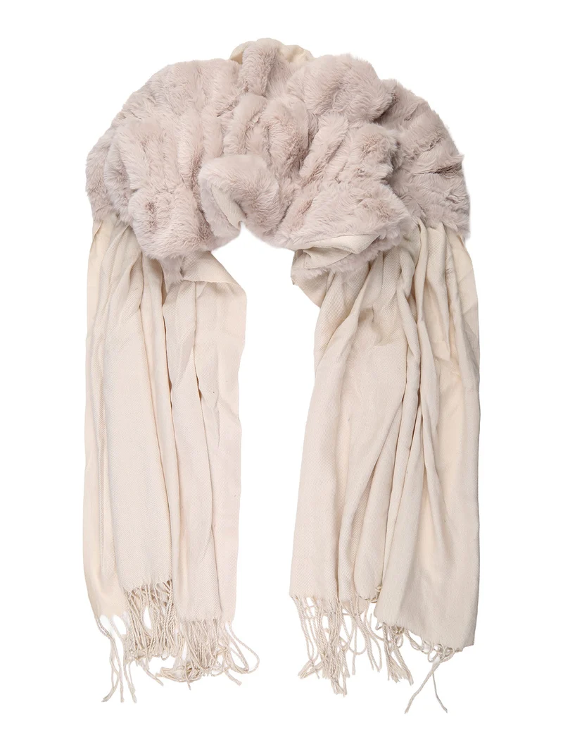 Sciarpa donna con ecopelliccia e frange - beige