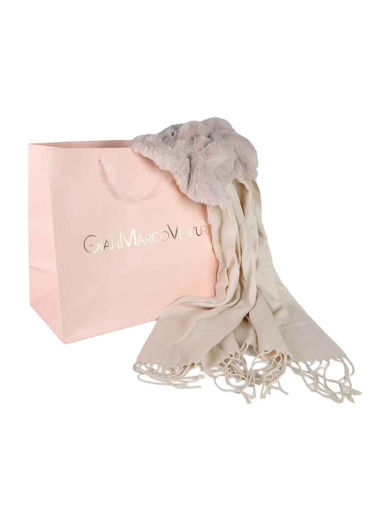 Sciarpa donna con ecopelliccia e frange - beige