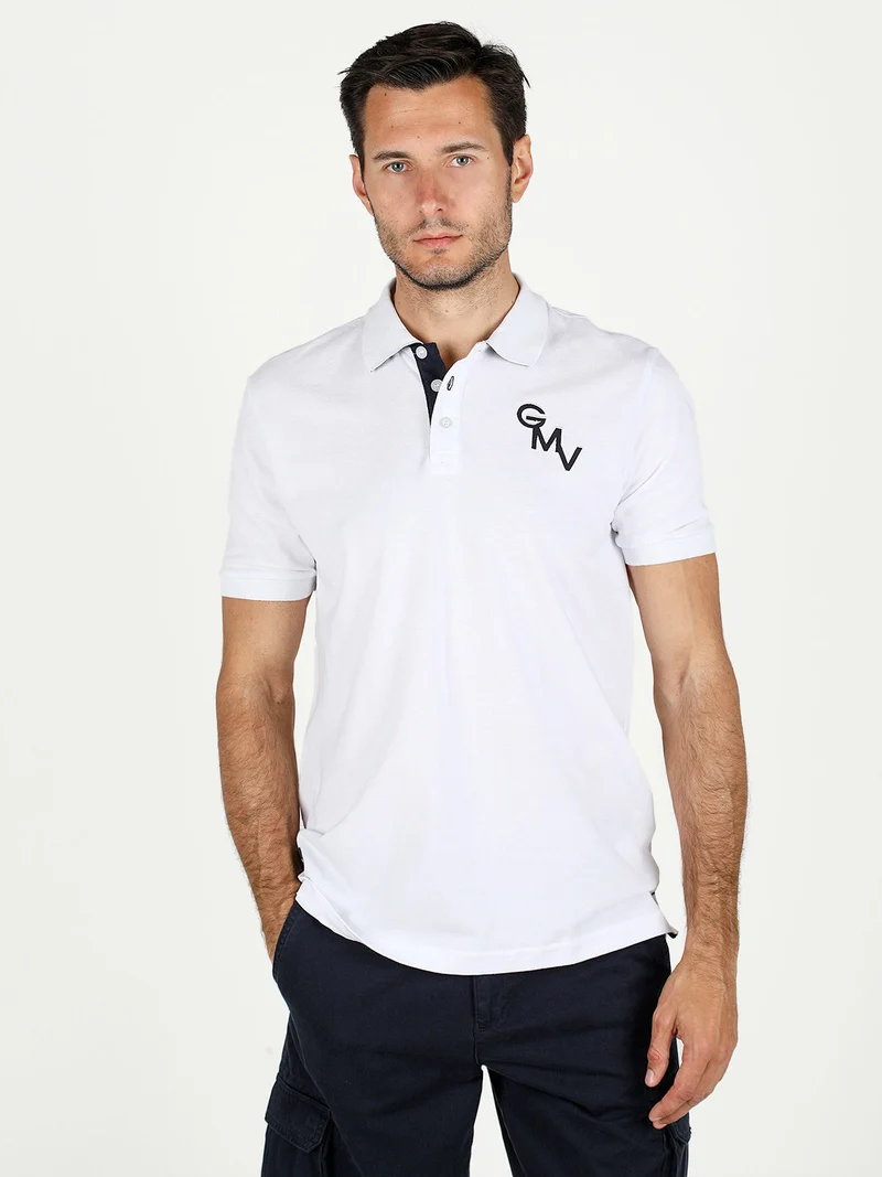 Polo da uomo in cotone a maniche corte - bianco