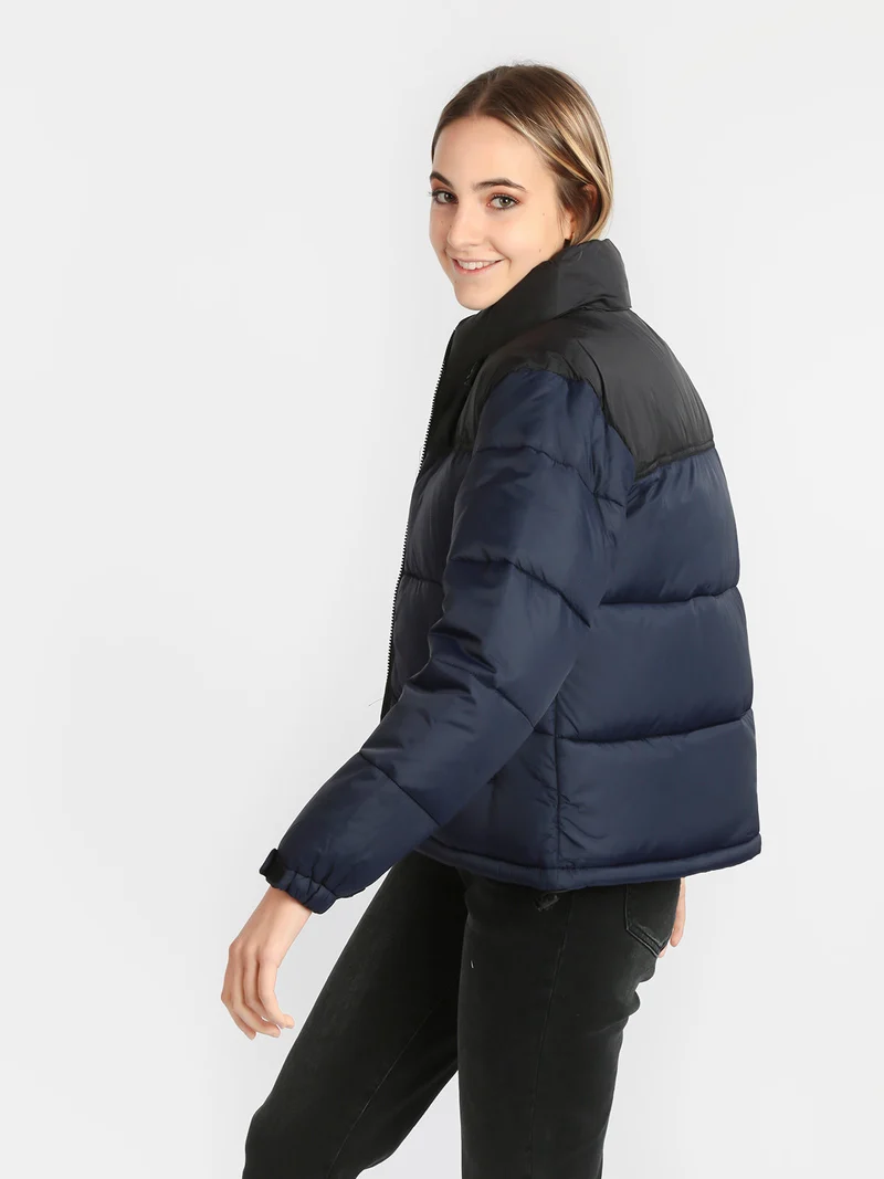 Giubbotto donna bicolor imbottito - blu scuro