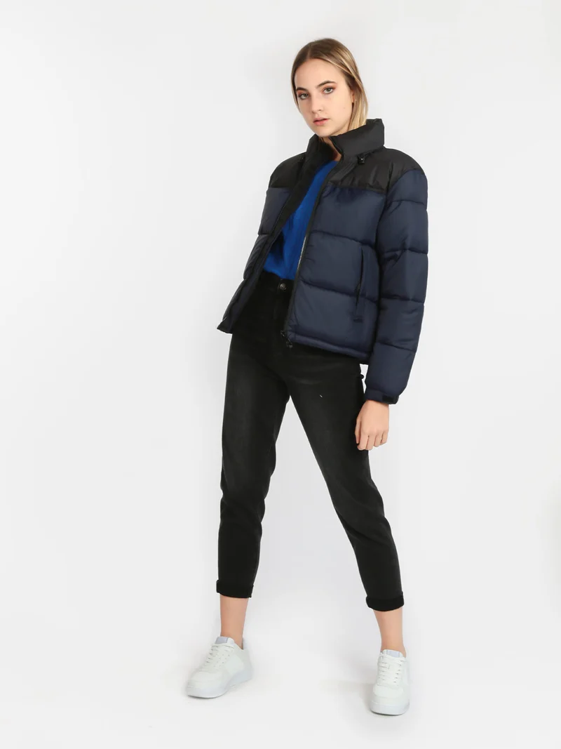 Giubbotto donna bicolor imbottito - blu scuro