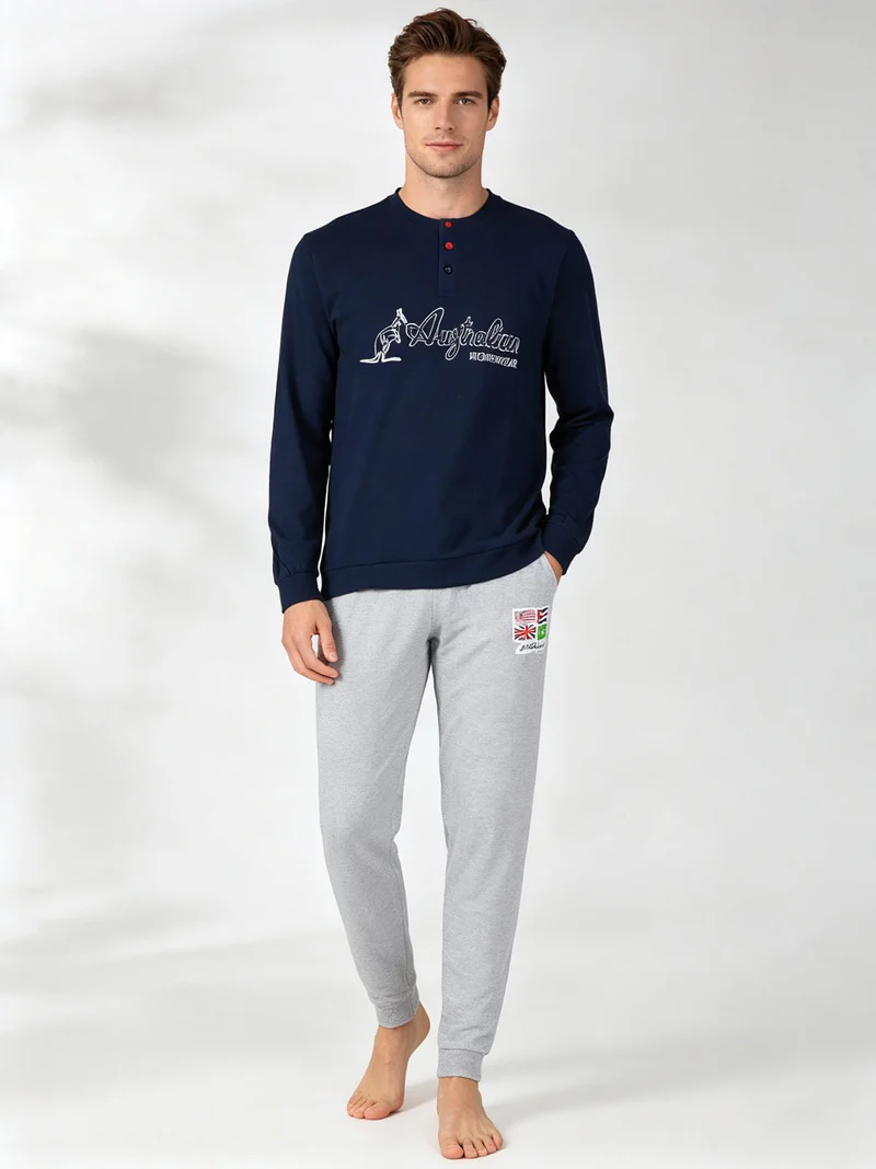 Pigiama lungo uomo con scritta - blu scuro