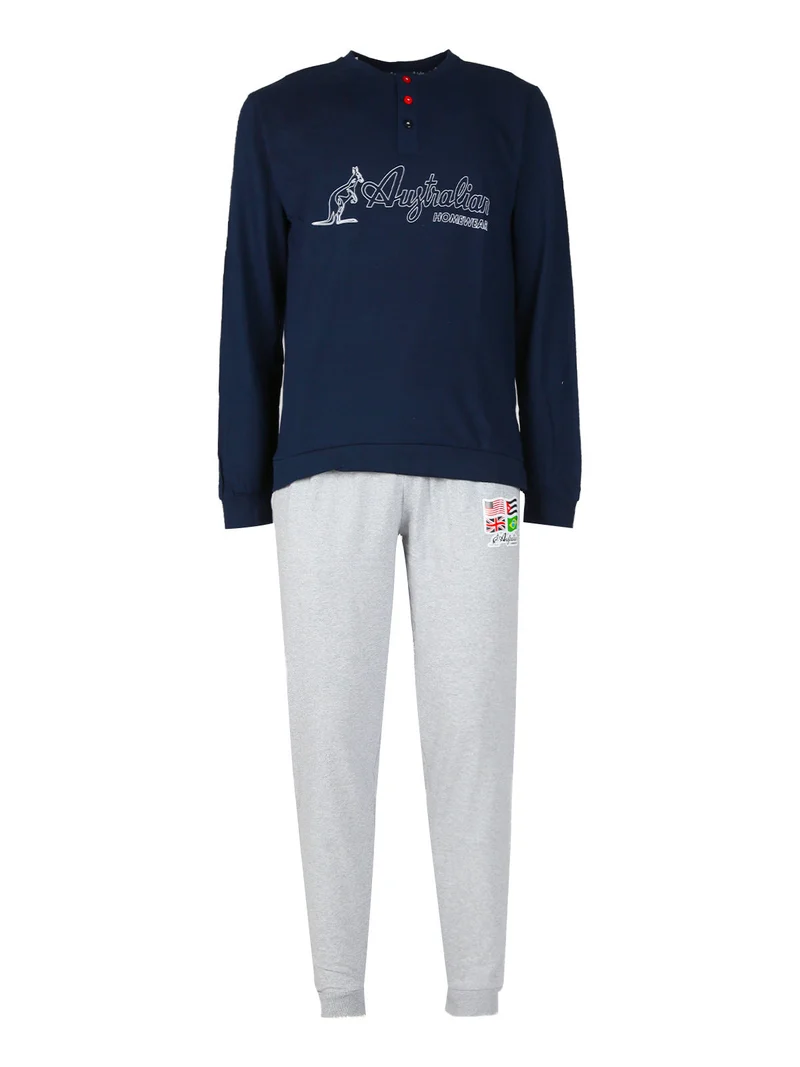 Pigiama lungo uomo con scritta - blu scuro