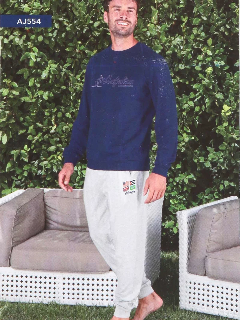 Pigiama lungo uomo con scritta - blu scuro