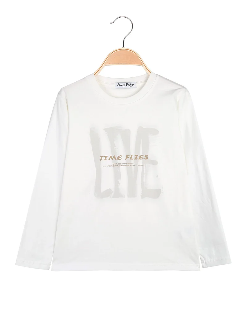 T-shirt da bambino in cotone a maniche lunghe - bianco