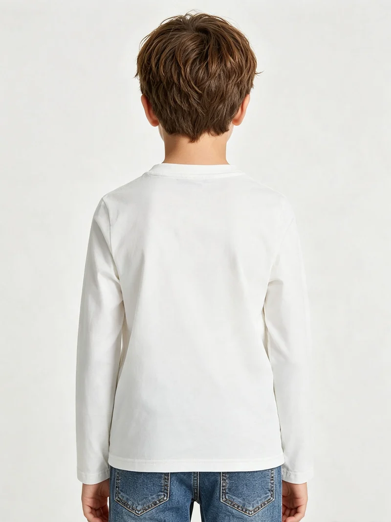 T-shirt da bambino in cotone a maniche lunghe - bianco