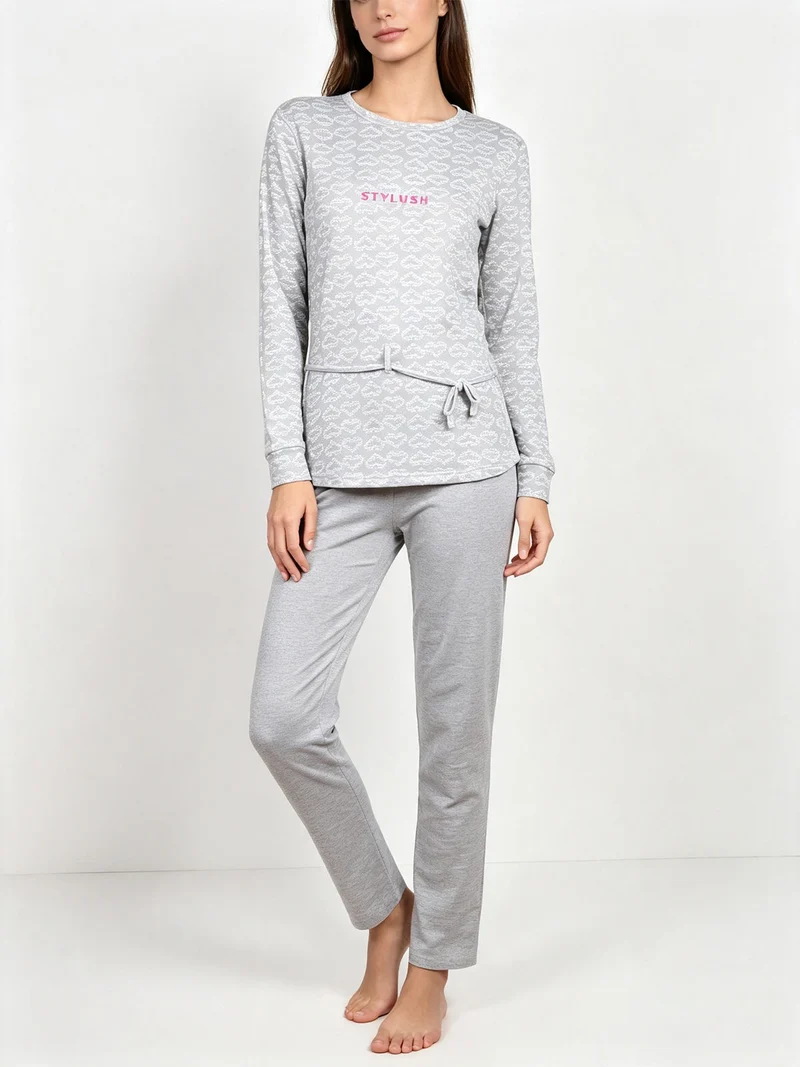Pigiama lungo in cotone donna - grigio
