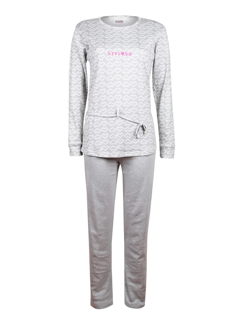 Pigiama lungo in cotone donna - grigio