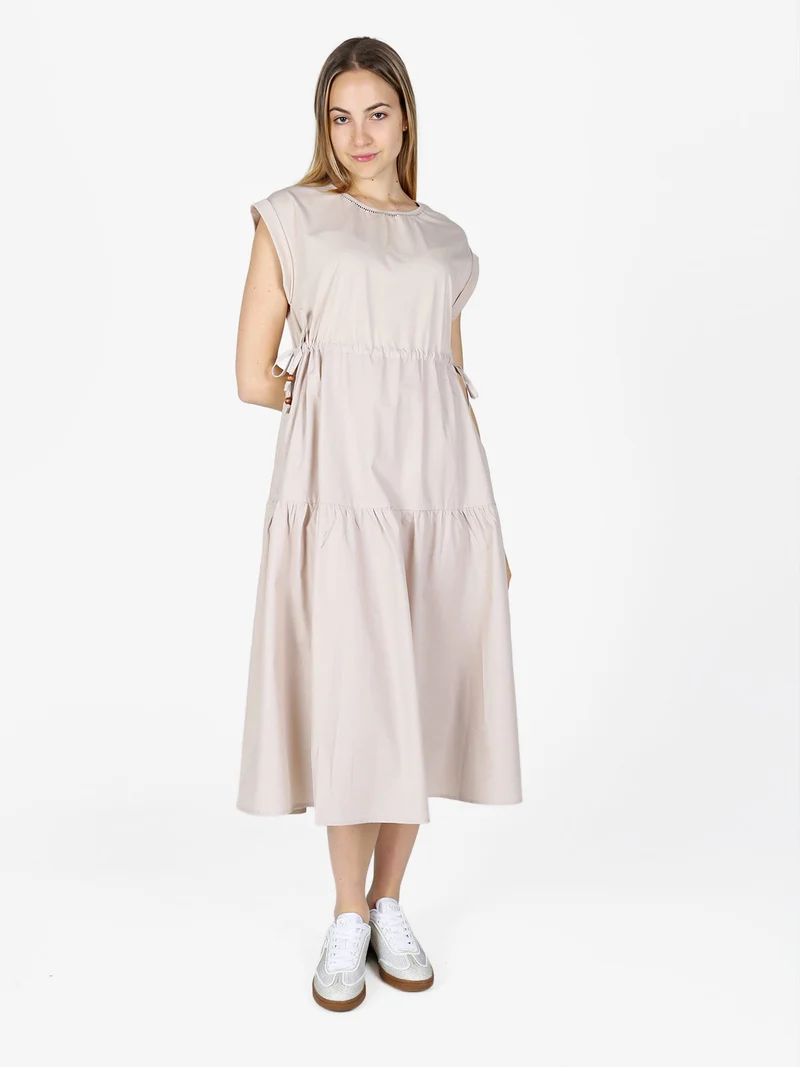 Abito lungo da donna in misto cotone senza maniche - beige