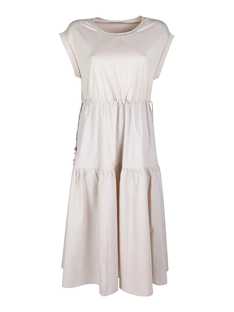 Abito lungo da donna in misto cotone senza maniche - beige