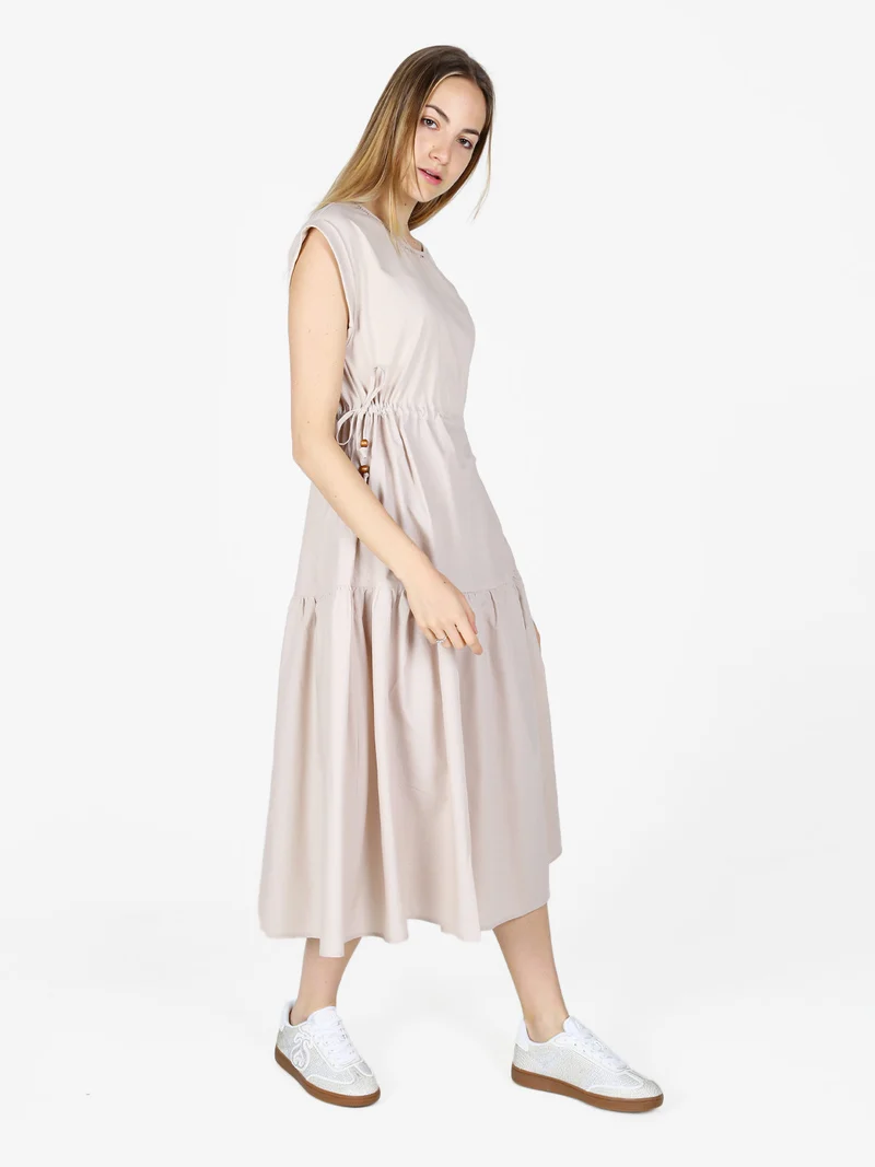 Abito lungo da donna in misto cotone senza maniche - beige