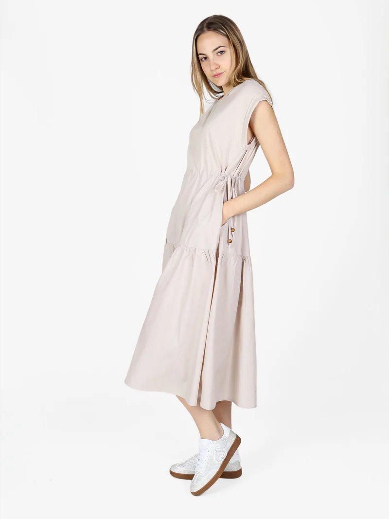 Abito lungo da donna in misto cotone senza maniche - beige