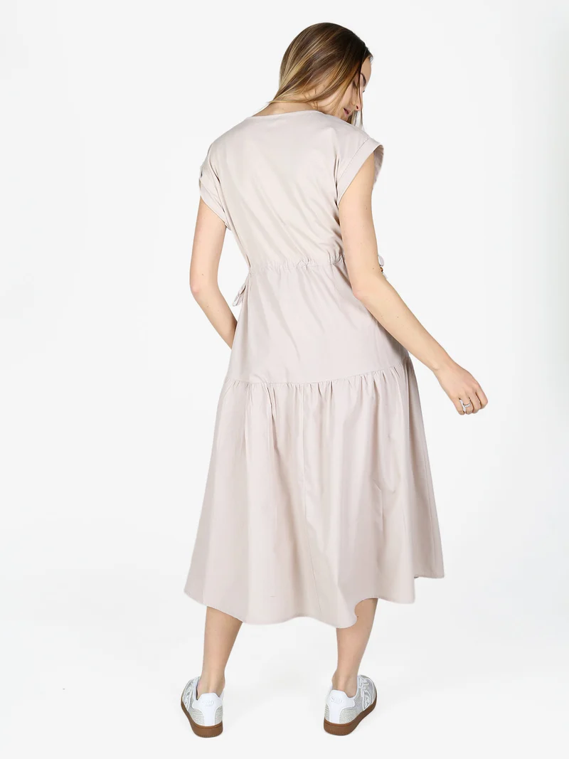 Abito lungo da donna in misto cotone senza maniche - beige