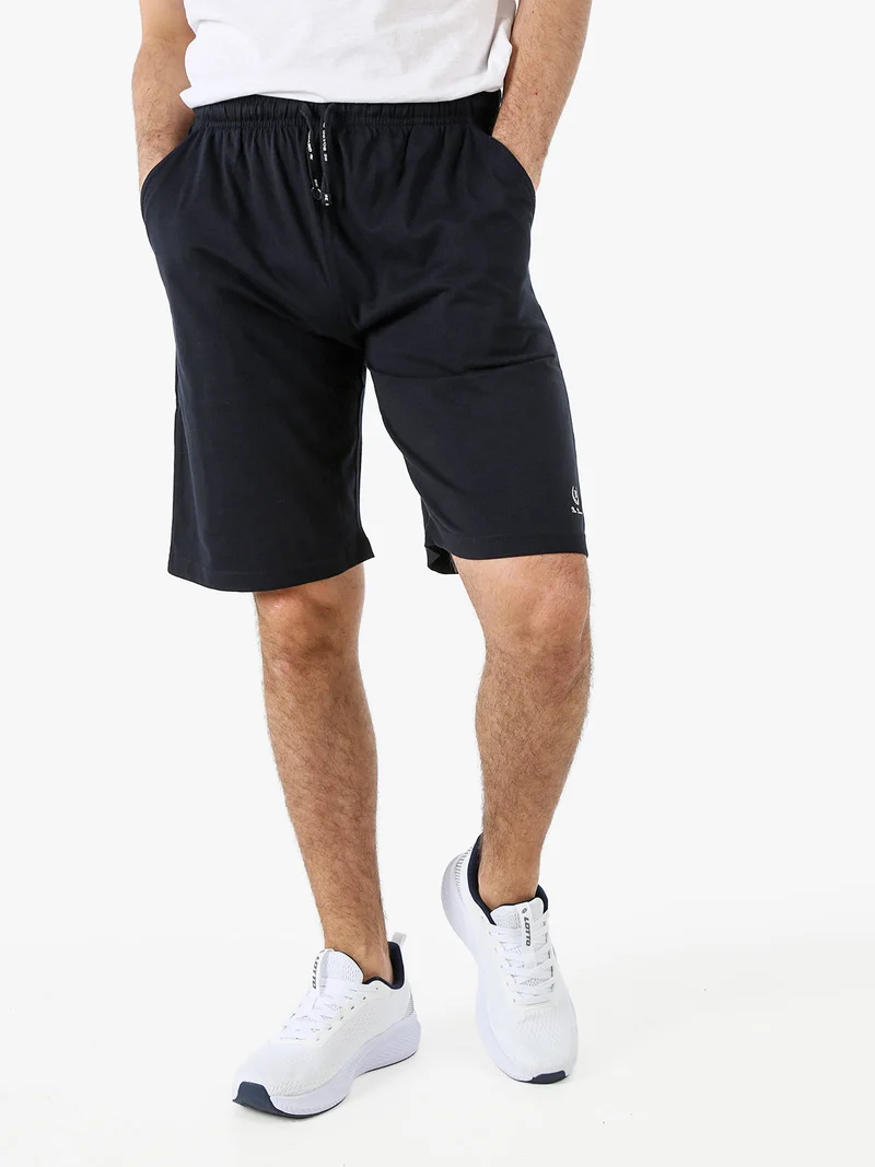 Bermuda sportivi da uomo in cotone con coulisse - blu scuro
