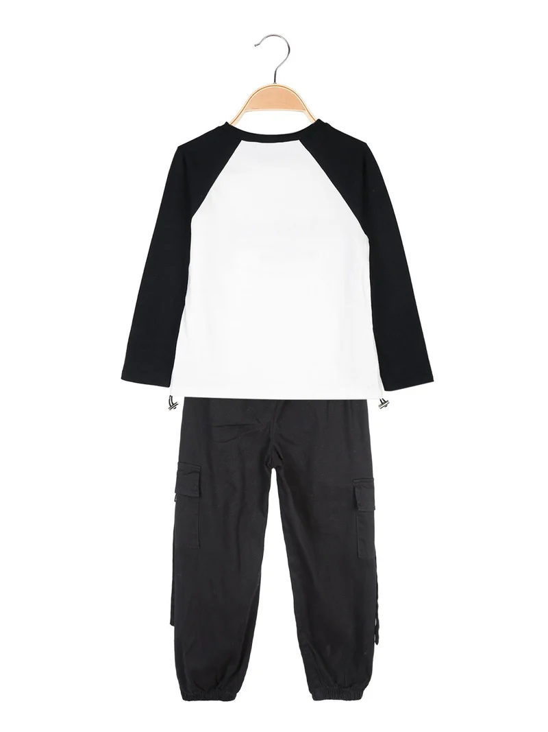 Completo 2 pezzi da ragazza maglietta + pantaloni con tasconi - nero