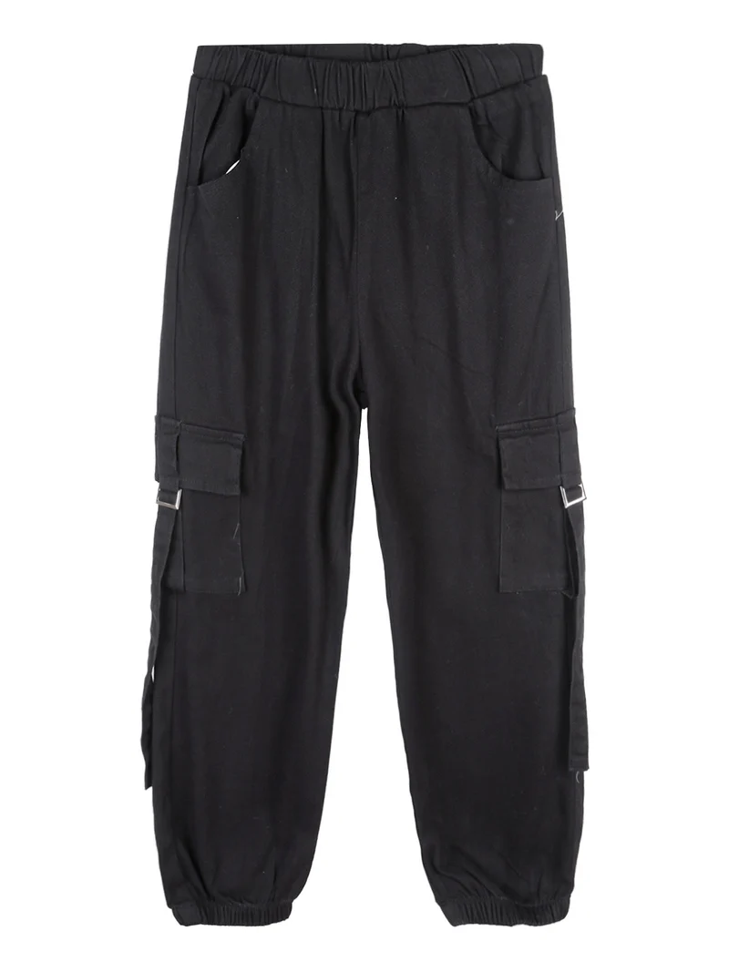 Completo 2 pezzi da ragazza maglietta + pantaloni con tasconi - nero