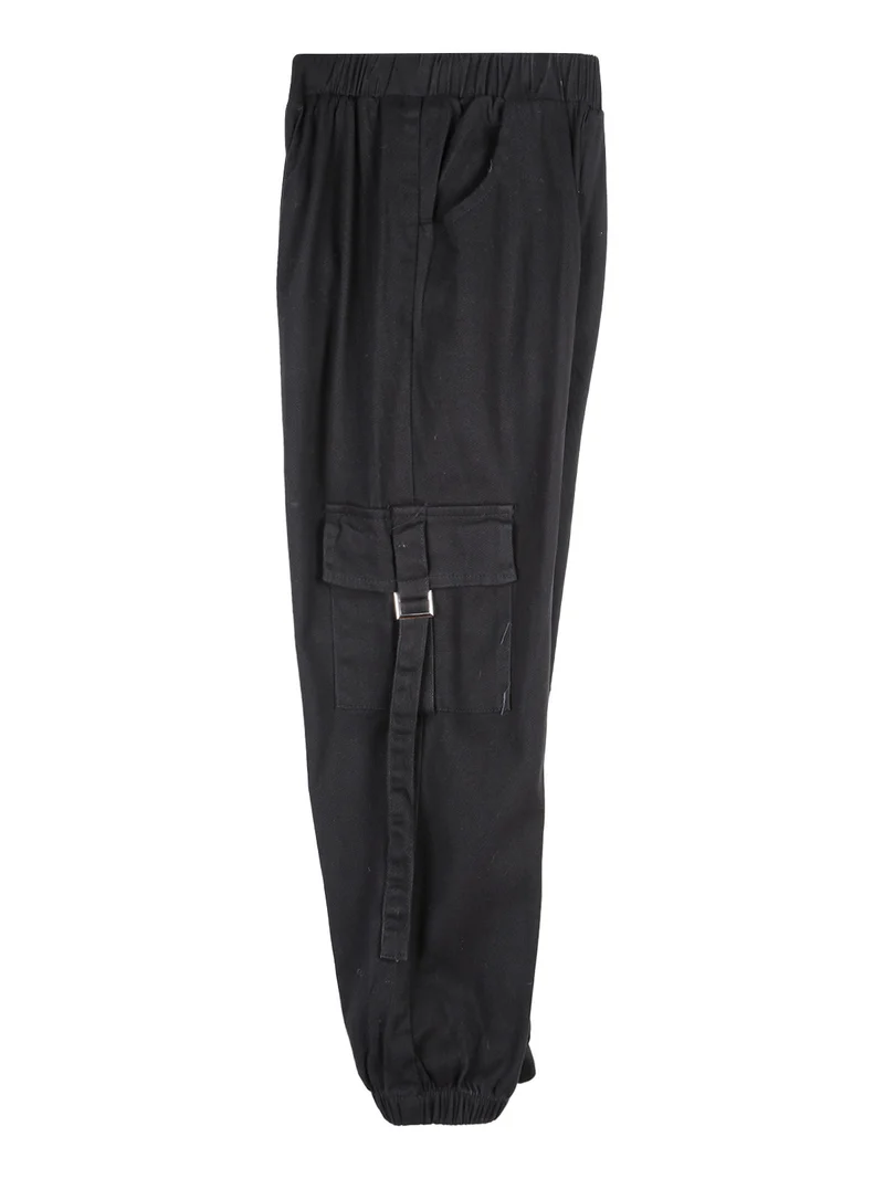 Completo 2 pezzi da ragazza maglietta + pantaloni con tasconi - nero