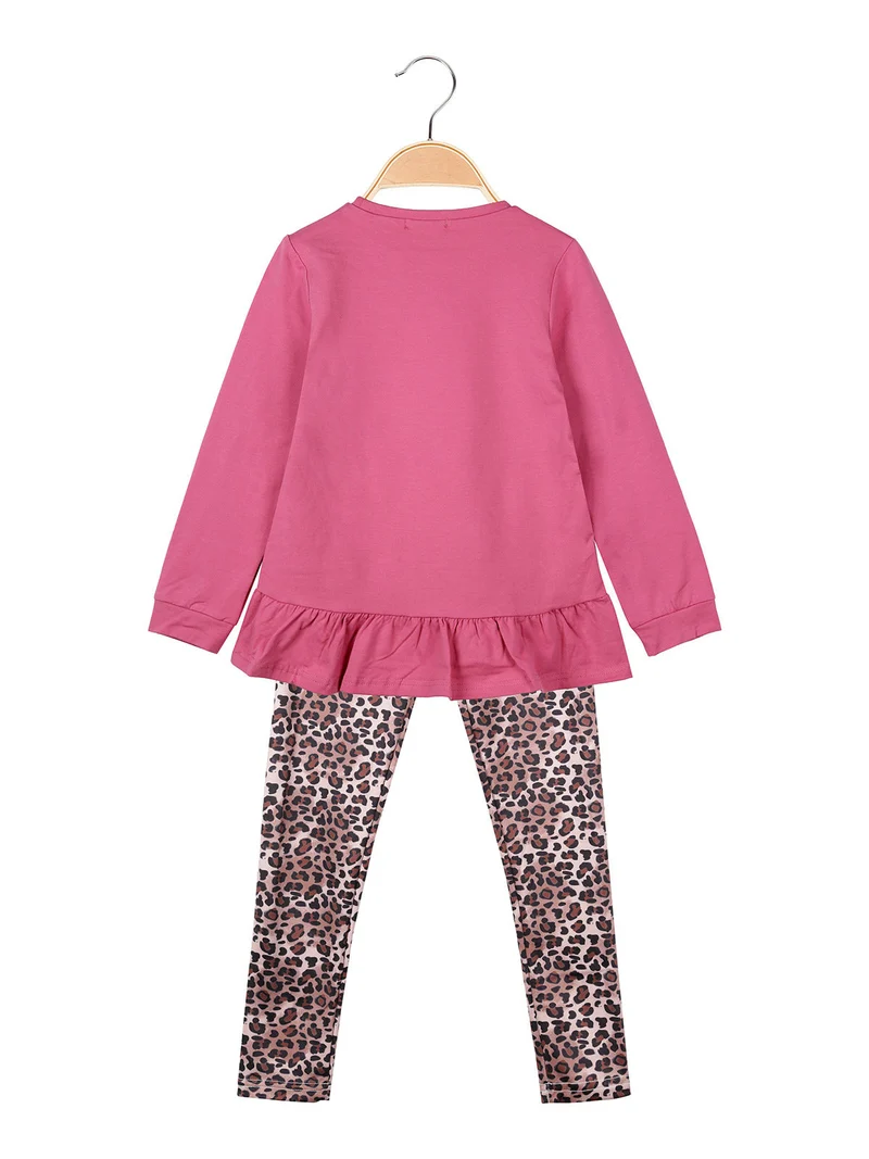 Completo 2 pezzi da bambina con maglietta e leggings maculati - fucsia