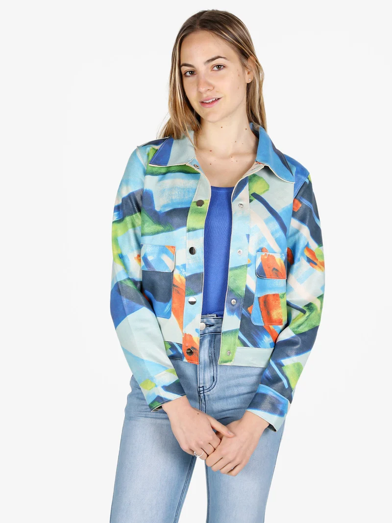 Giacca donna oversize con stampe - azzurro