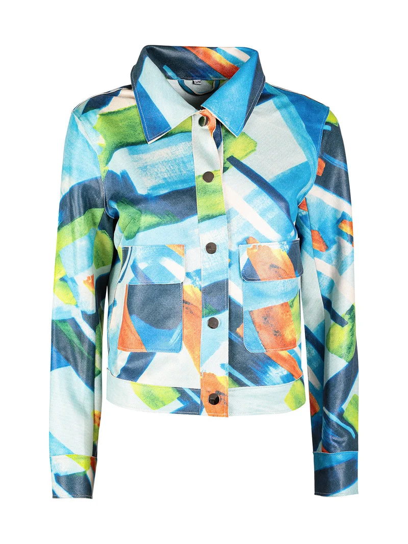 Giacca donna oversize con stampe - azzurro