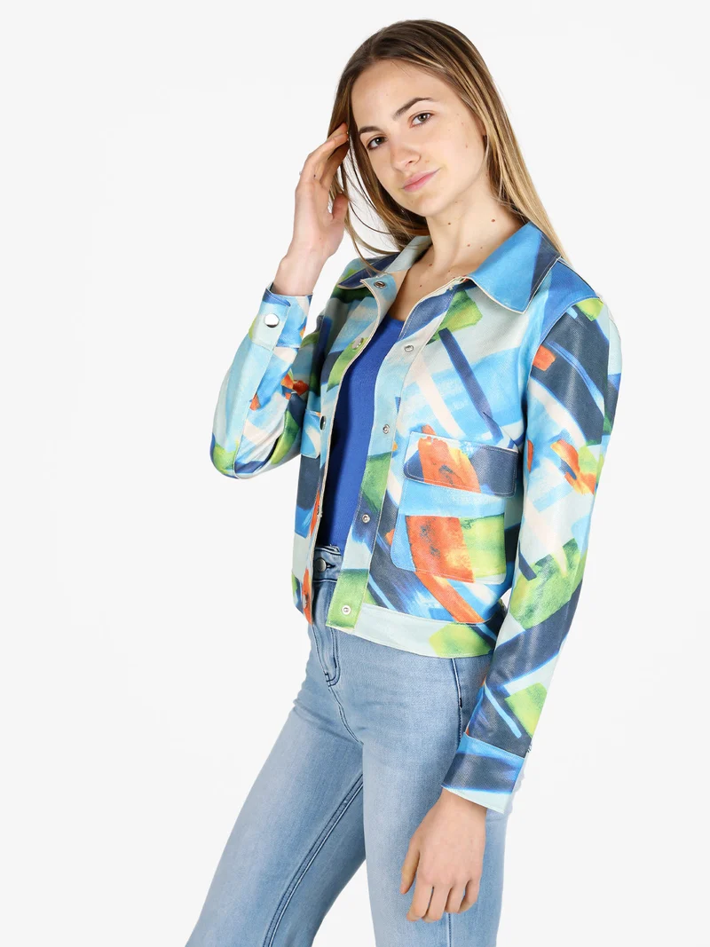 Giacca donna oversize con stampe - azzurro