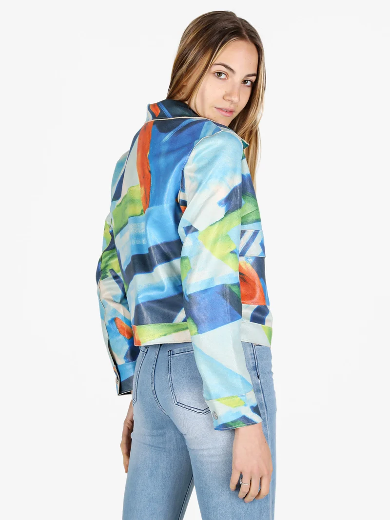 Giacca donna oversize con stampe - azzurro