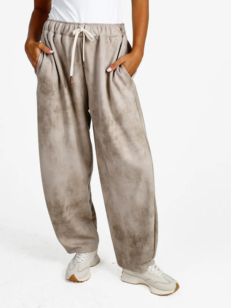 Pantaloni donna a palloncino con coulisse - beige