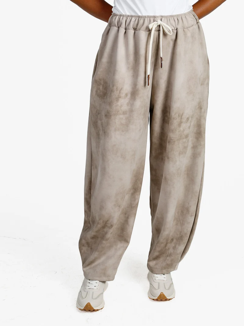 Pantaloni donna a palloncino con coulisse - beige