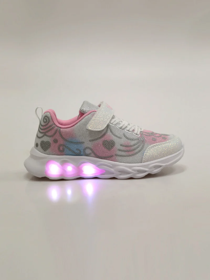 Sneakers da ragazza con glitter e luci - bianco