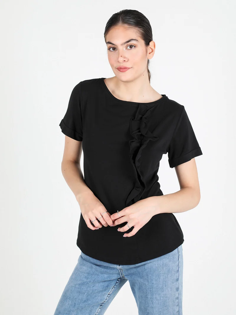 T-shirt donna con volant - nero