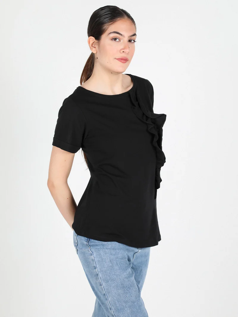 T-shirt donna con volant - nero