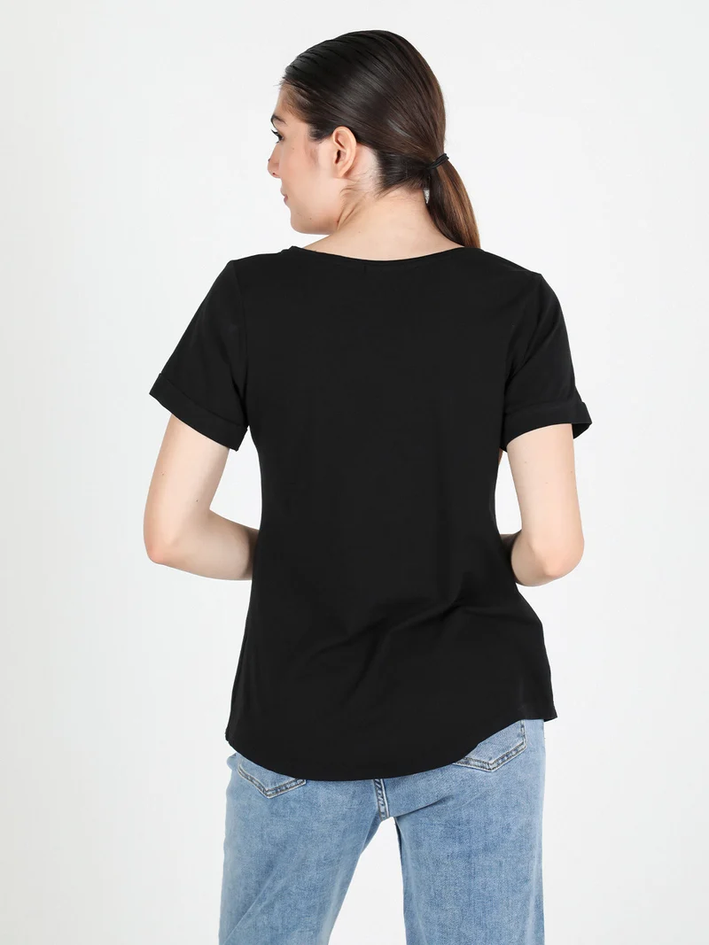 T-shirt donna con volant - nero