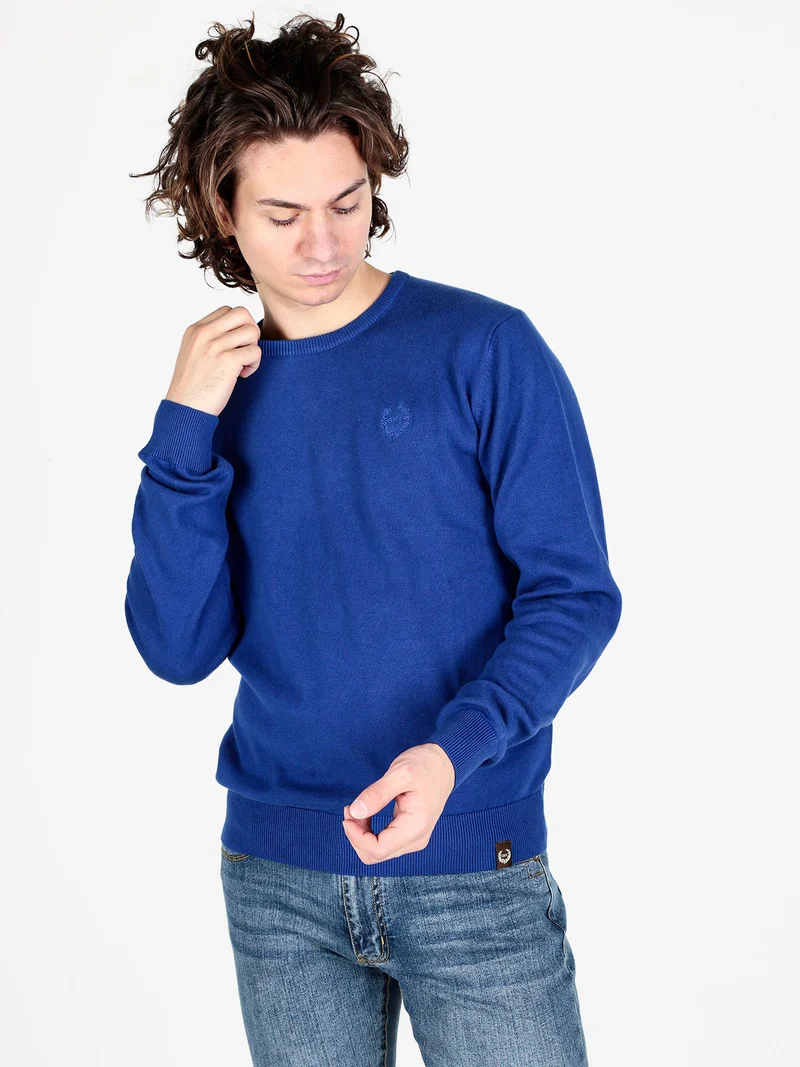 Pullover girocollo da uomo in cotone - bluette