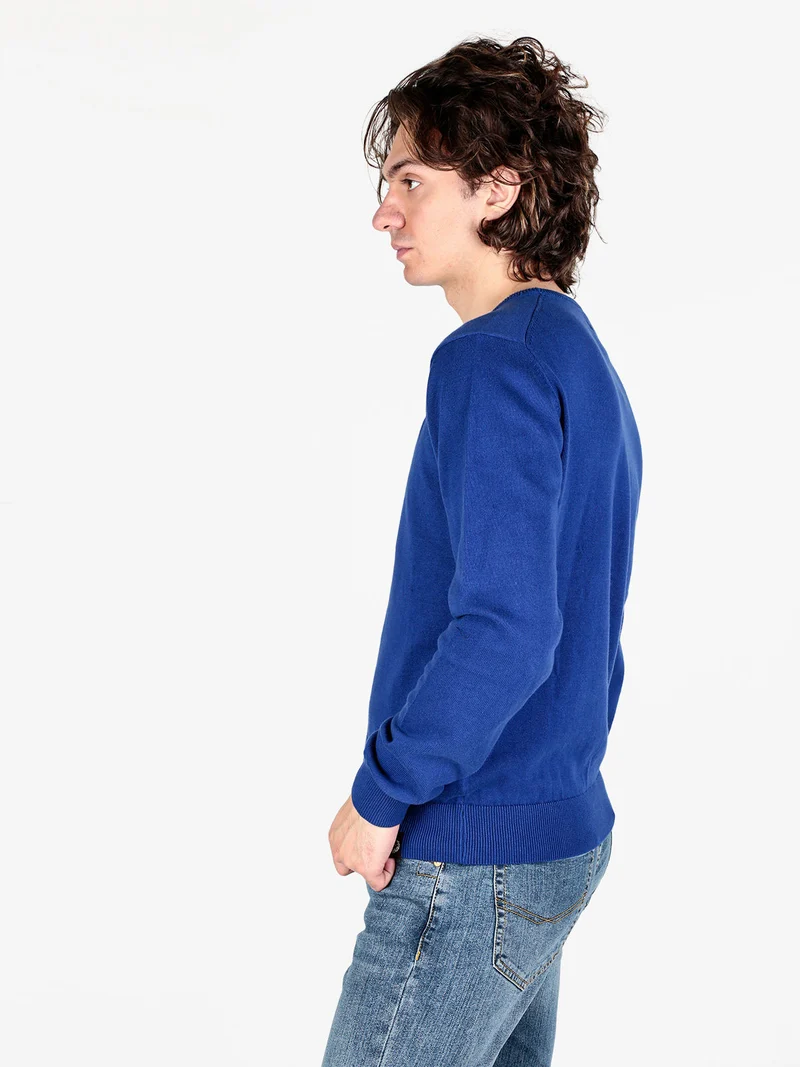 Pullover girocollo da uomo in cotone - bluette
