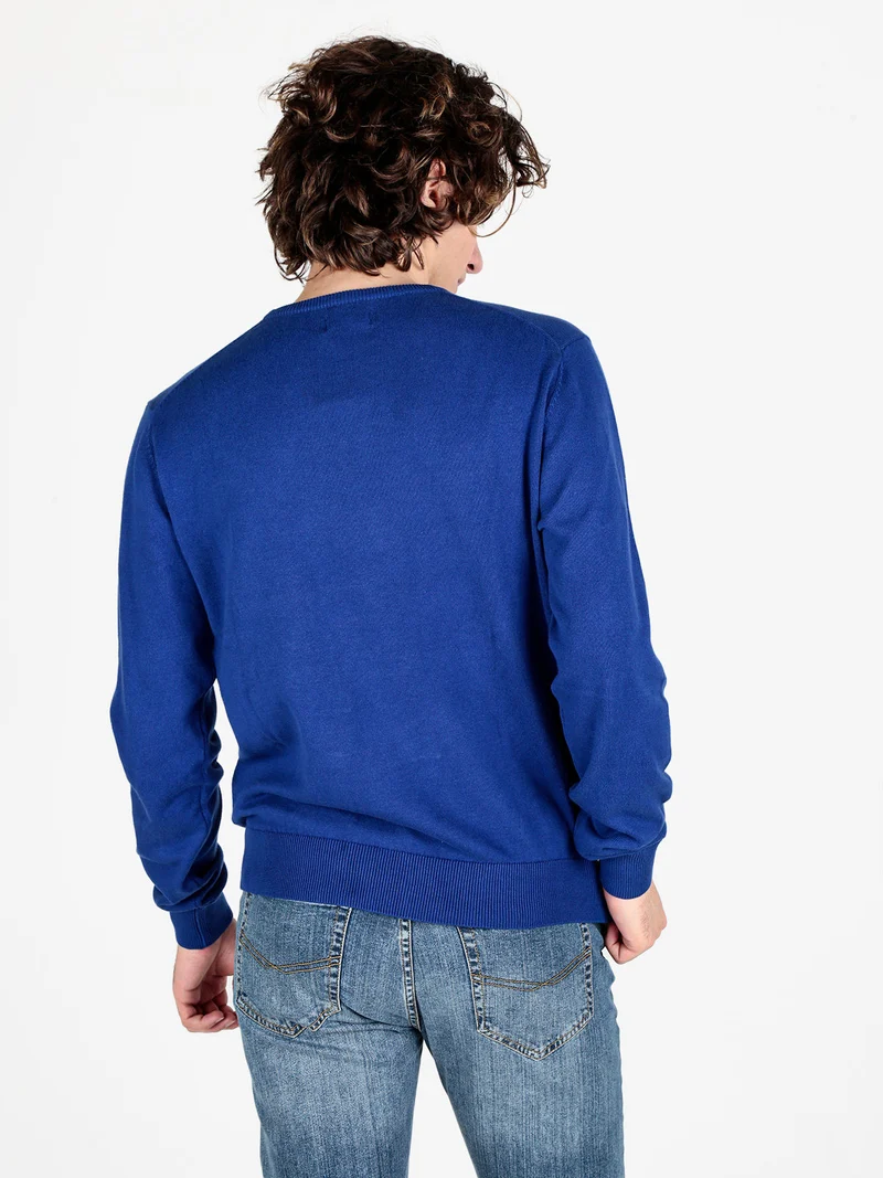Pullover girocollo da uomo in cotone - bluette