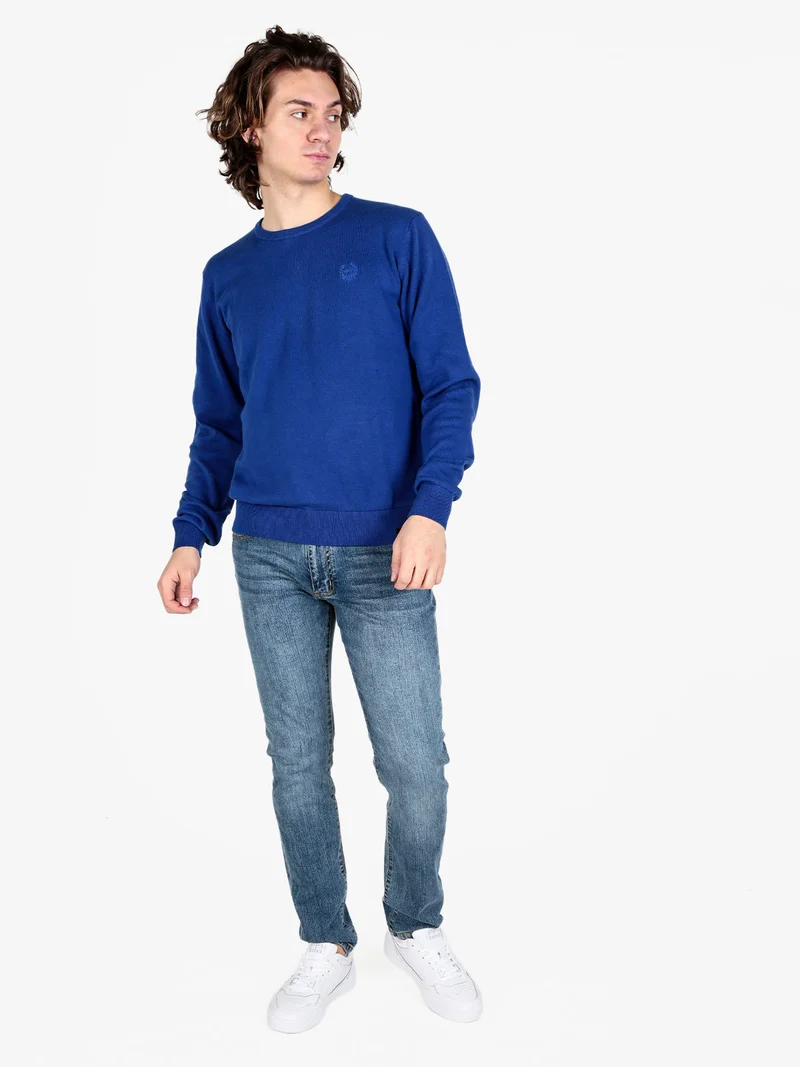 Pullover girocollo da uomo in cotone - bluette