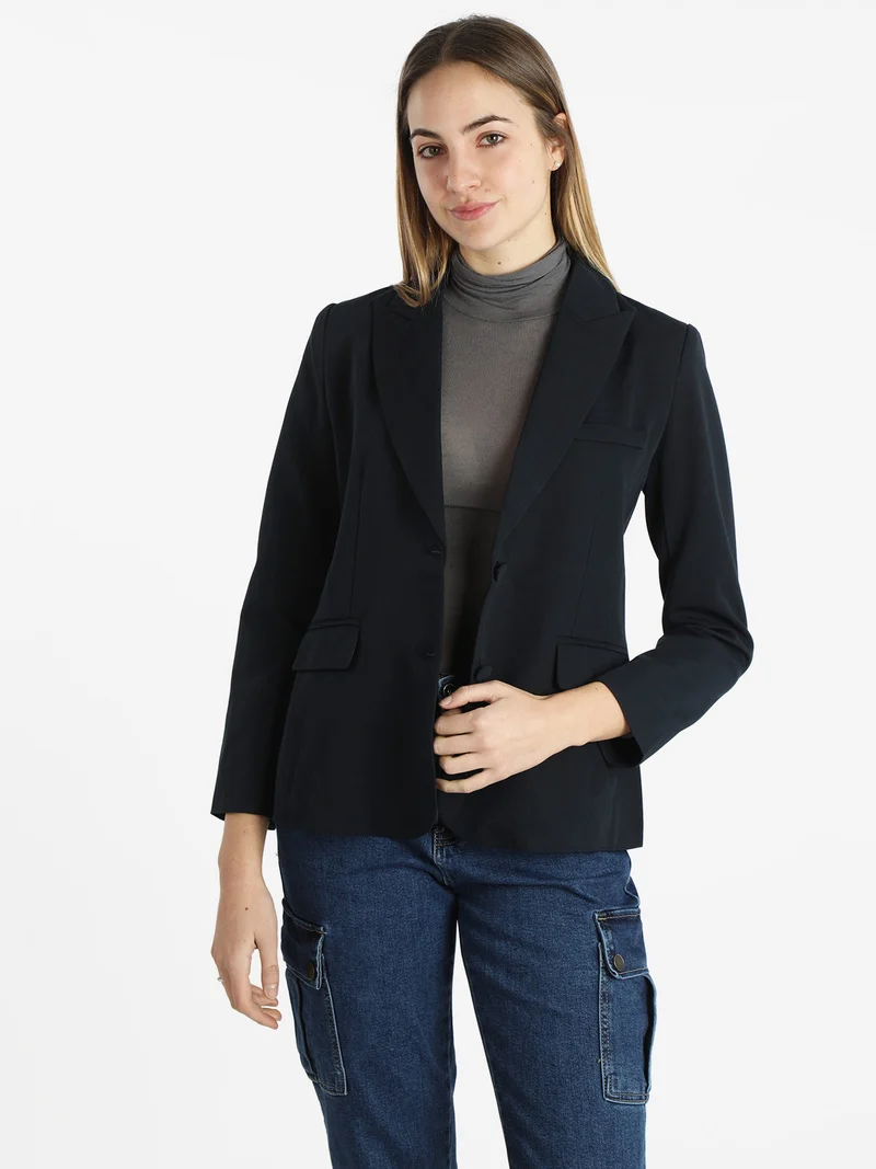 Blazer classico da donna tinta unita - blu scuro