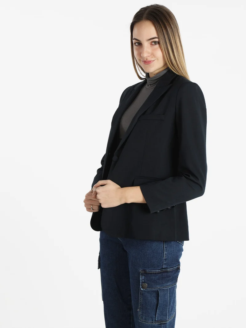 Blazer classico da donna tinta unita - blu scuro