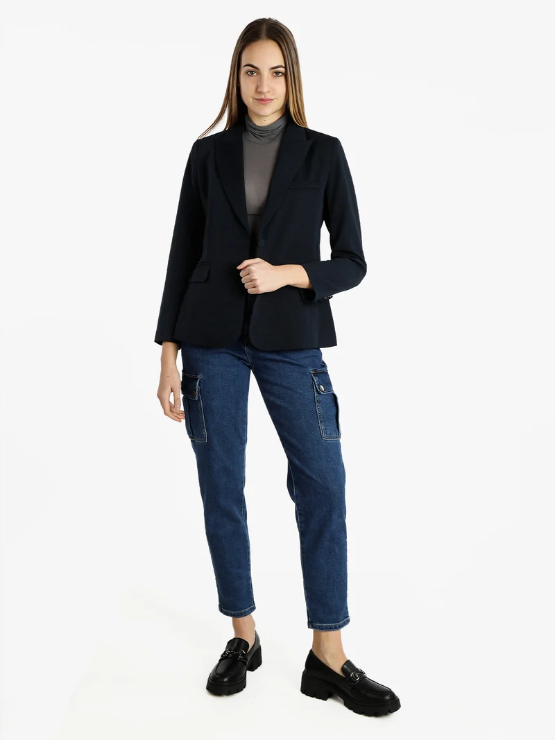 Blazer classico da donna tinta unita - blu scuro