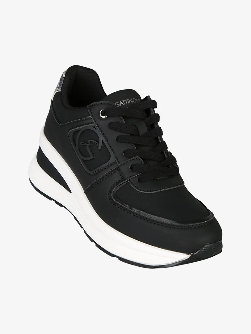 Sneakers donna con zeppa e dettagli effetto nabuck - nero
