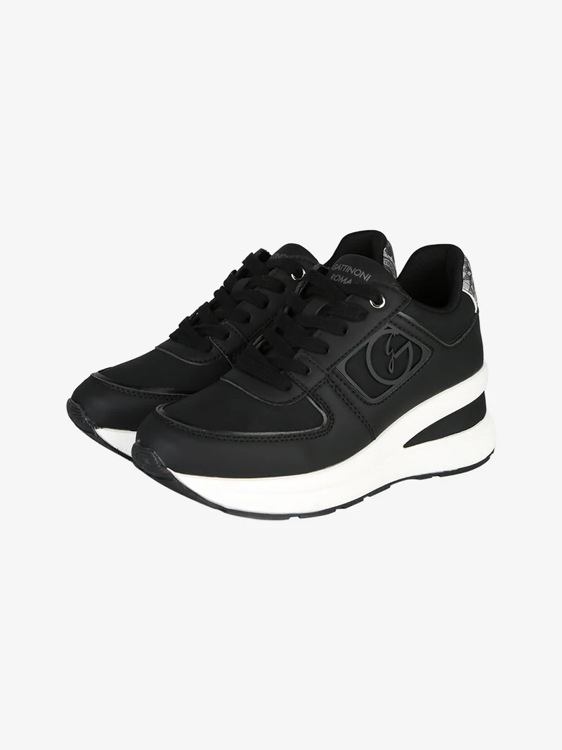 Sneakers donna con zeppa e dettagli effetto nabuck - nero