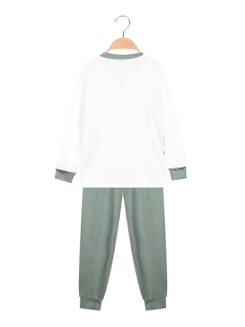 Pigiama lungo in caldo cotone da bambino con stampe - panna