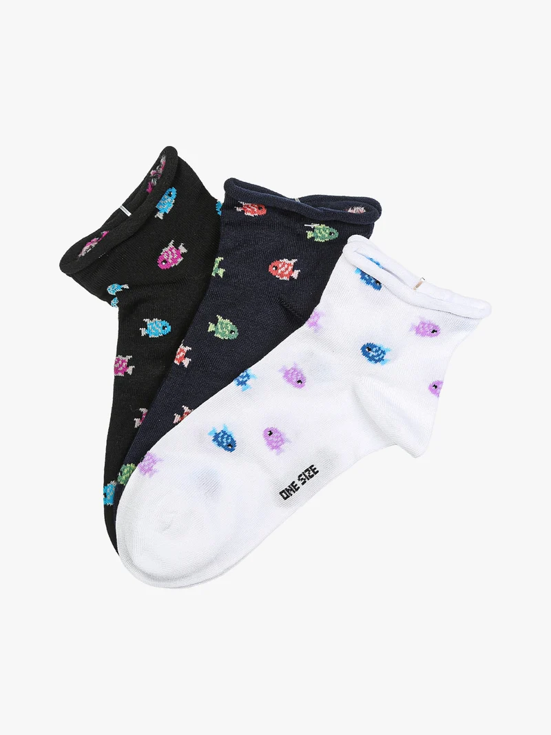 Confezione da 3 paia di calze corte da donna in cotone - blu scuro