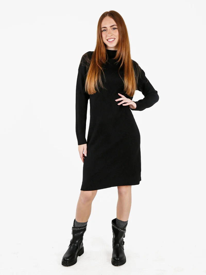 Abito donna in maglia accollato - nero